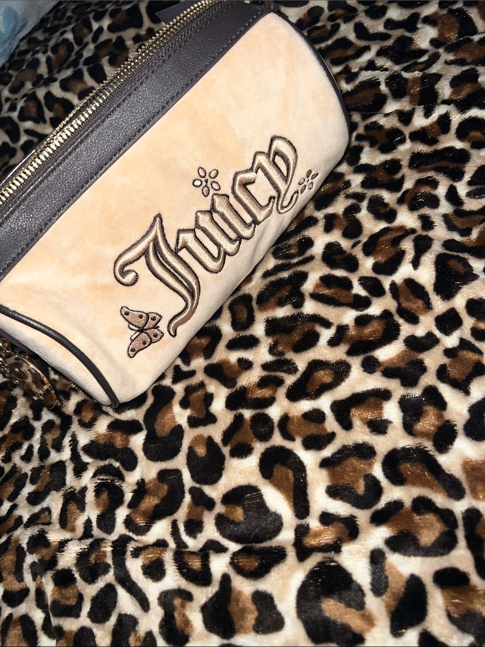 Juicy Couture Beige and Brown Suede Cosmetic Bag